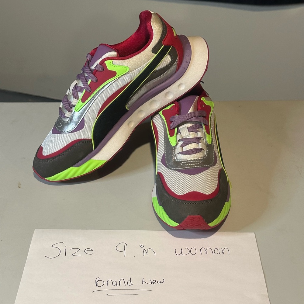 Puma Women's Neon Pink and Green Sneakers